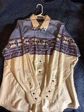 Brooks & Dunn by Panhandle Slim Cream & Light Blue Men's Button-Down Shirt